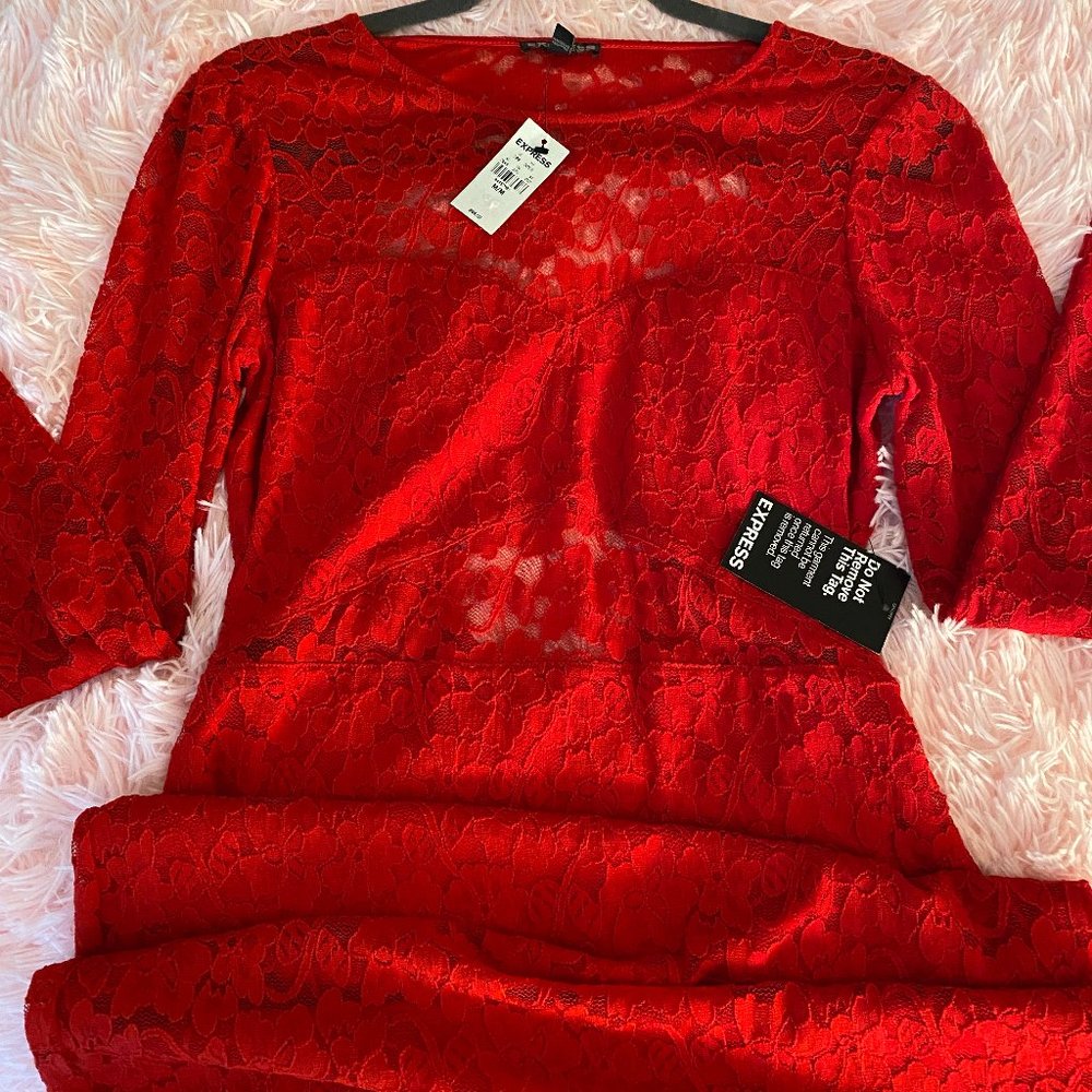 Beautiful NWT Express Red Lace Cut-Out Dress SZ M